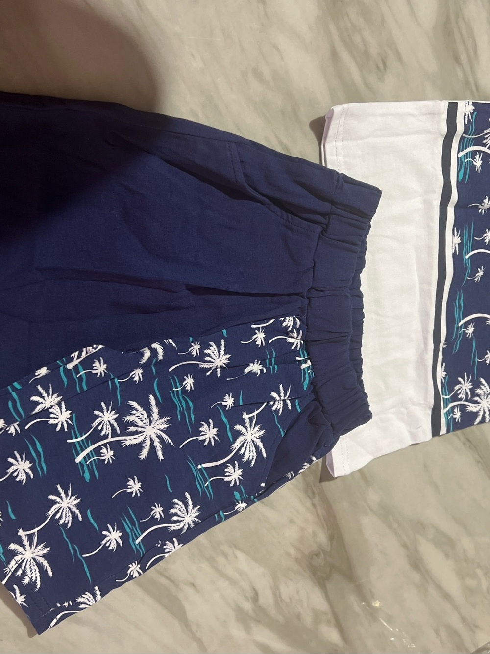 PatPat Navy and White Palm-Print Kids Bermuda Shorts